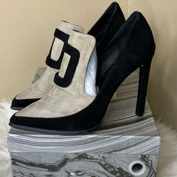 Jeffrey Campbell Silvana Black Nude Suede Loafer Heel - Picture 5 of 10